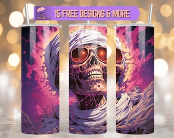 Cooles Skelett 20 Unzen Skinny Tumbler Sublimationsdesign, Gothic Sensenmann Wrap, gruseliger Schädel PNG Design Digitaler Download, Halloween Tumbler