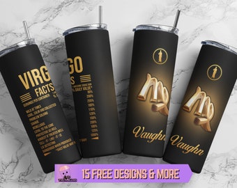 Virgo Zodiac Sign Nutrition Facts 20oz Skinny Tumbler Wrap PNG, Personalized Virgo Horoscope Tumbler Sublimation Design PNG Digital Download