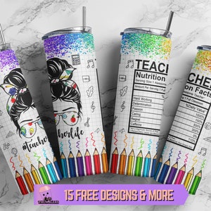 Teacher Nutrition Facts Tumbler Sublimation Design, 20oz Skinny Teacher Life Tumbler Wrap PNG Digital Instant Download
