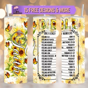 Bible Emergency Numbers 20 oz Skinny Tumbler Sublimation Design, Bible Tumbler Wrap, Faith Tumbler Digital Download, Christian Tumbler