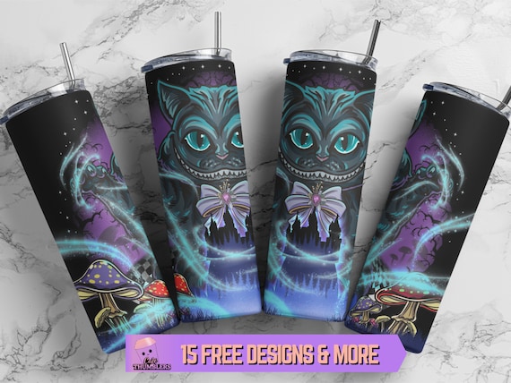 Cheshire Cat Halloween Tumbler Wrap, Alice in Wonderland Tumbler Sublimation Design, Cat 20oz Skinny Tumbler PNG File Digital file Download