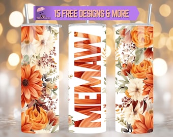 Memaw Floral 20 Unzen Skinny Tumbler Sublimation Design, Floral Tumbler Geschenk für Mama, Mama Tumbler Design Digitaler Download, Mom Tumbler Wrap