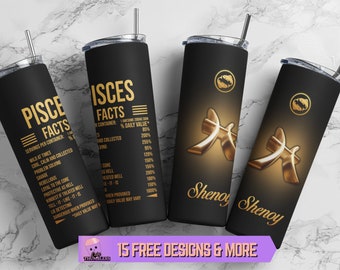 Pisces Zodiac Sign Nutrition Facts 20oz Skinny Tumbler Wrap PNG, Personalized Pisces Horoscope Sublimation Design PNG Digital Download