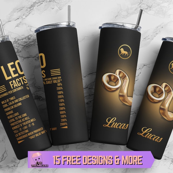 Leo Zodiac Sign Nutrition Facts 20oz Skinny Tumbler Wrap PNG, Personalized Leo Horoscope Tumbler Sublimation Design PNG Digital Download