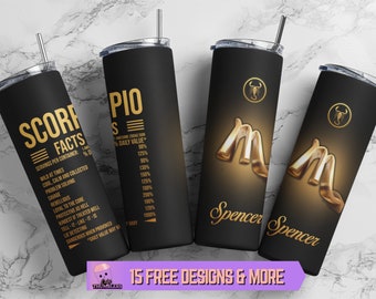 Scorpio Zodiac Sign Nutrition Facts 20oz Skinny Tumbler Wrap PNG, Personalized Scorpio Horoscope Tumbler Sublimation Design Digital Download