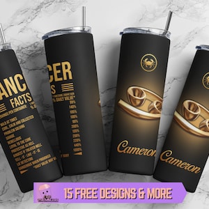 Fakty żywieniowe znaku zodiaku Rak 20oz Skinny Tumbler Wrap PNG, spersonalizowany horoskop Rak Tumbler Sublimacja Projekt Cyfrowe pobieranie