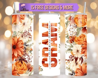 Gramm Floral Custom 20 Unze Skinny Tumbler Sublimationsdesign Fügen Sie Grandkids Name Tumbler, Floral Tumbler Digital Download, Großmutter Tumbler hinzu