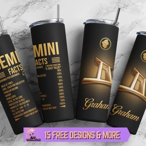 Gemini Zodiac Sign Nutrition Facts 20oz Skinny Tumbler Wrap PNG, Personalized Gemini Horoscope Tumbler Sublimation Design Digital Download