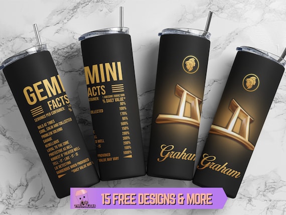 Gemini Zodiac Sign Nutrition Facts 20oz Skinny Tumbler Wrap PNG, Personalized Gemini Horoscope Tumbler Sublimation Design Digital Download