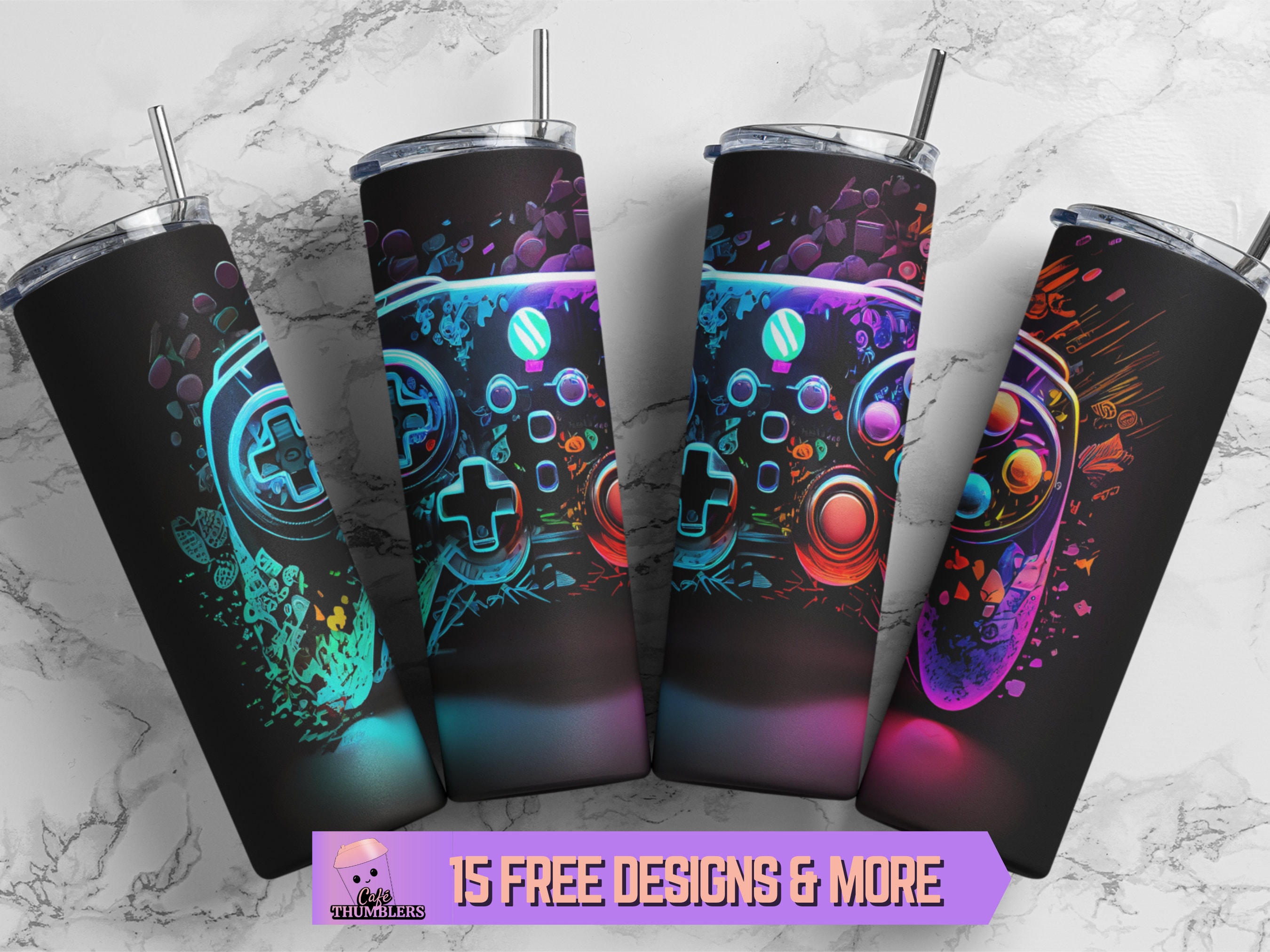 20 Oz Skinny Neon Gamer Tumbler Sublimation Design, Gamer Tumbler Wrap ...