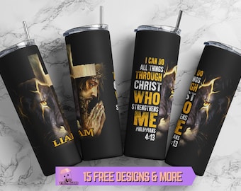 Christ Strengthens Me 20oz Skinny Tumbler, Christian Bible Verse PNG Tumbler Wrap, Bible Quote Inspirational Sublimation Digital Download