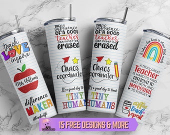 Teacher Chaos Coordinator 20 oz Skinny Tumbler Sublimation Design,Personalized Tumbler Wrap,Teacher Quotes Digital Download, Teacher Tumbler