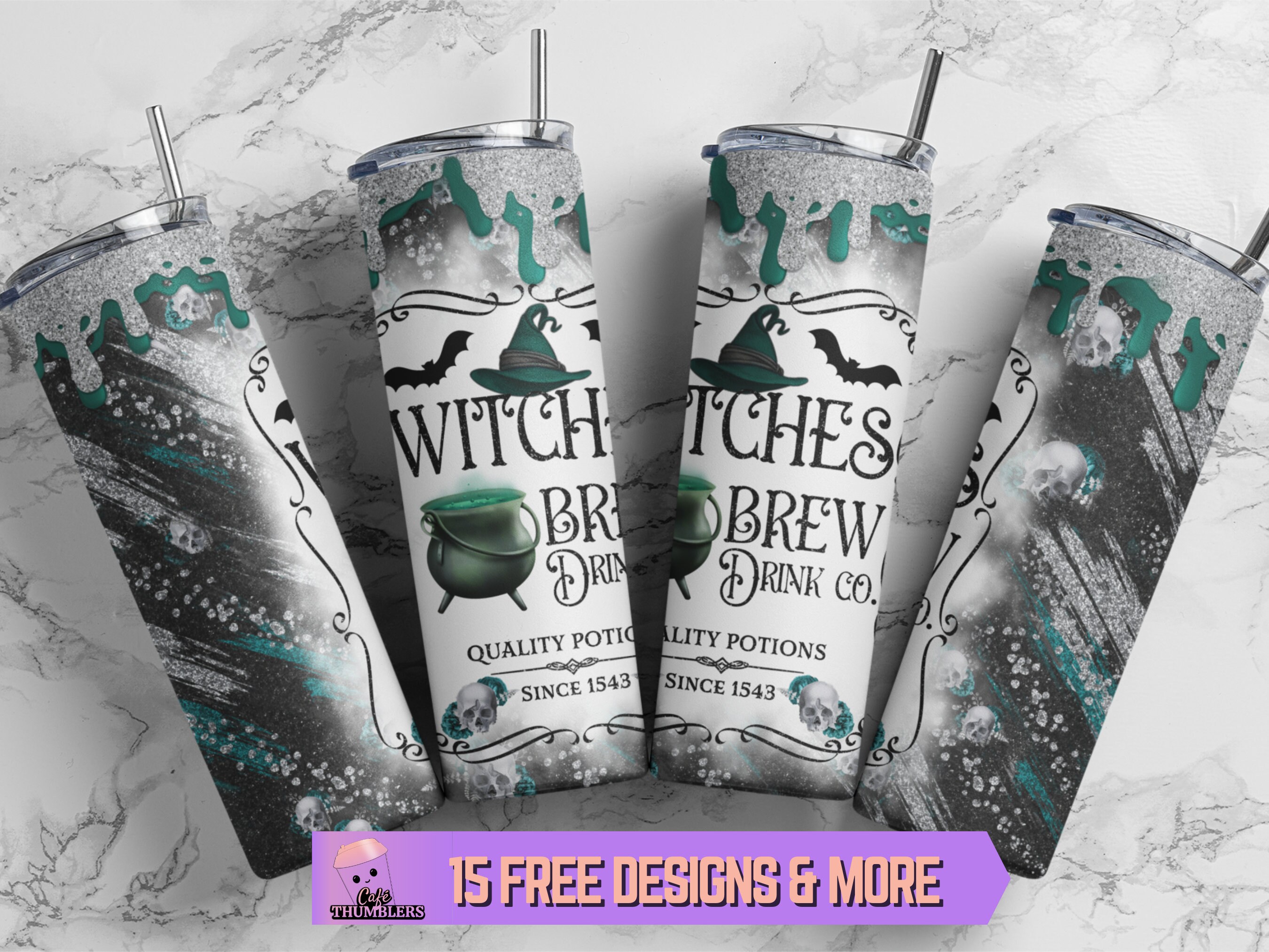 Halloween Glitter 20oz Skinny Witches Brew Tumbler Wrap Witch Glitter ...
