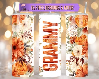 Grammy 20 oz Skinny Tumbler Sublimation Design Grammy Floral Tumbler Design Digitaler Download, Tumbler Geschenk für Oma, Floral Tumbler Wrap
