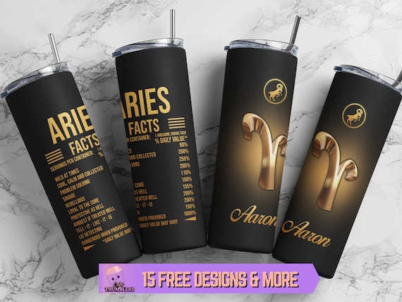 Aries Zodiac Sign Nutrition Facts 20oz Skinny Tumbler Wrap PNG, Personalized Aries Horoscope Tumbler Sublimation Design PNG Digital Download