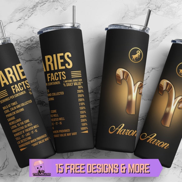 Aries Zodiac Sign Nutrition Facts 20oz Skinny Tumbler Wrap PNG, Personalized Aries Horoscope Tumbler Sublimation Design PNG Digital Download