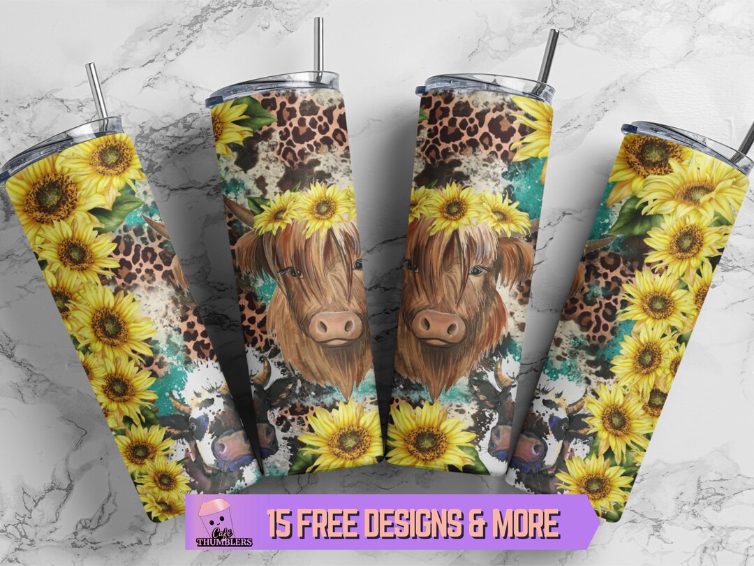 Highland Cow Floral 20 Oz Skinny Tumbler Sublimation Design,sunflower ...