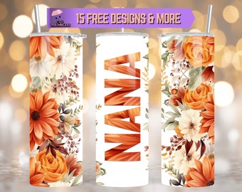 Nana Floral 20 oz Skinny Tumbler Wrap Sublimationsdesign, Nana Tumbler Geschenk für Oma, Nana Floral Tumbler Design Digitaler Download