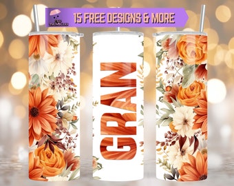 Gran Floral 20 oz Skinny Tumbler Wrap Sublimation Design, personalisierte Gran Tumbler für Oma zum Muttertag