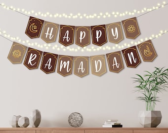 Happy Ramadan | Banner | Mocha | Beige | Ramadan Decoration | Modern | Eid | Ramadan | Islamic Decor | Printable - Digital Download