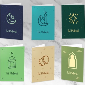 Cartes de l'Aïd Mubarak - Jeu 1 | Lot de 6 | de voeux | Cartes de l'Aïd | Décoration de Ramadan | Moderne | Aïd | Imprimable - Téléchargement numérique
