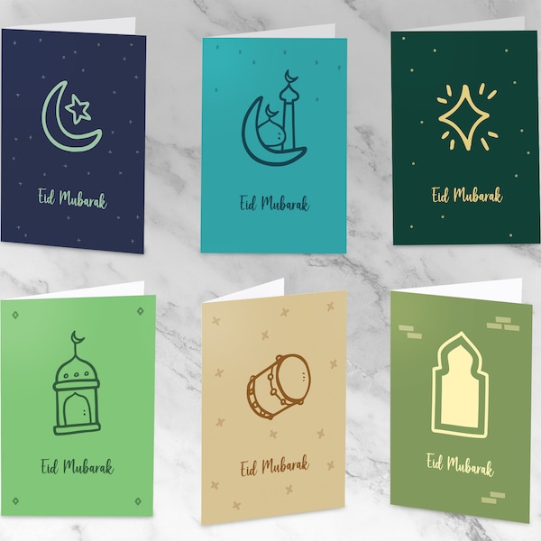 Eid Mubarak Cards - Set 1 | Pack of 6 | Greeting Card | Eid Cards | Ramadan Decoration | Modern | Eid | Printable - Digital Download