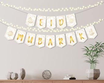 Eid Mubarak | Banner | White Marble | Ramadan Decoration | Modern | Eid | Ramadan | Islamic Decor | Printable - Digital Download