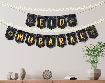 Eid Mubarak | Banner | Black Marble | Ramadan Decoration | Modern | Eid | Ramadan | Islamic Decor | Printable - Digital Download