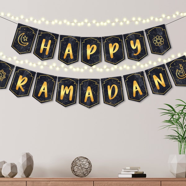 Happy Ramadan | Banner | Black Marble | Gold | Ramadan Decoration | Modern | Eid | Ramadan | Islamic Decor | Printable - Digital Download