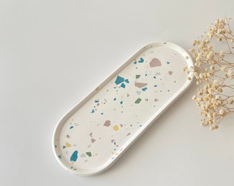 Terrazzo Oval Long Tray, Candle Holder, Bathroom Tray, Gifts for Her, Christmas Gifts