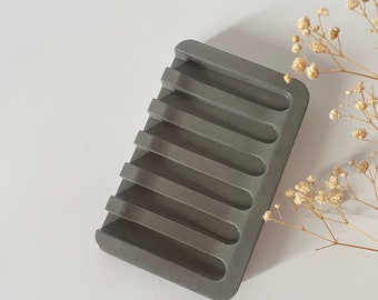 Anthracite Concrete Soap Dish, Ridged Soap Tray, Draining Soap Dish, Bathroom Accessory, Housewarming Gifts