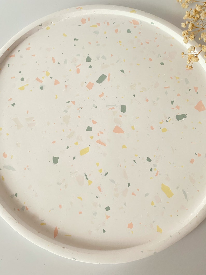 Soft Color Terrazzo Large Round Tray, Decorative Table Trays, Large Serving Tray, Catchall Round Tray, Table Centerpiece, Housewarming Gifts image 3
