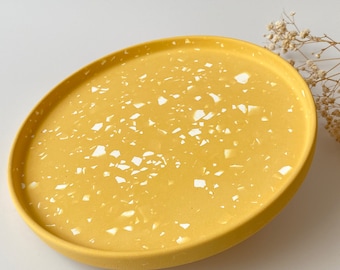 Mustard Yellow Terrazzo Round Platter, Decorative Serving Tray, Gifts for Her, Christmas Gifts