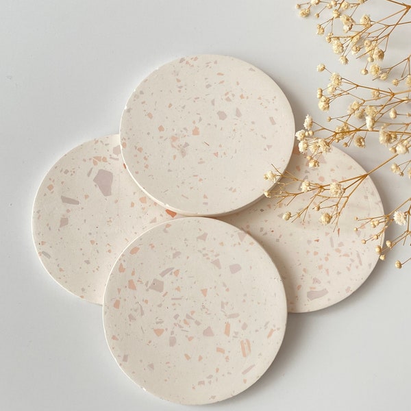 Pastel Color Set of 4 Terrazzo Coasters, Terrazzo Round Tray, Gifts For Her, Christmas Gifts