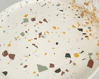 May include: White ceramic serving tray with a terrazzo pattern in shades of brown, green, and yellow.