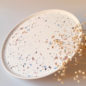 Large Terrazzo Round Tray, Autumn Color Serving Tray, Terrazzo Centerpiece, Christmas Table Tray, Gifts for Her