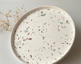 Medium Round Terrazzo Tray, Terrazzo Round Vanity Tray, 21 cm Serving Tray, Housewarming Gifts