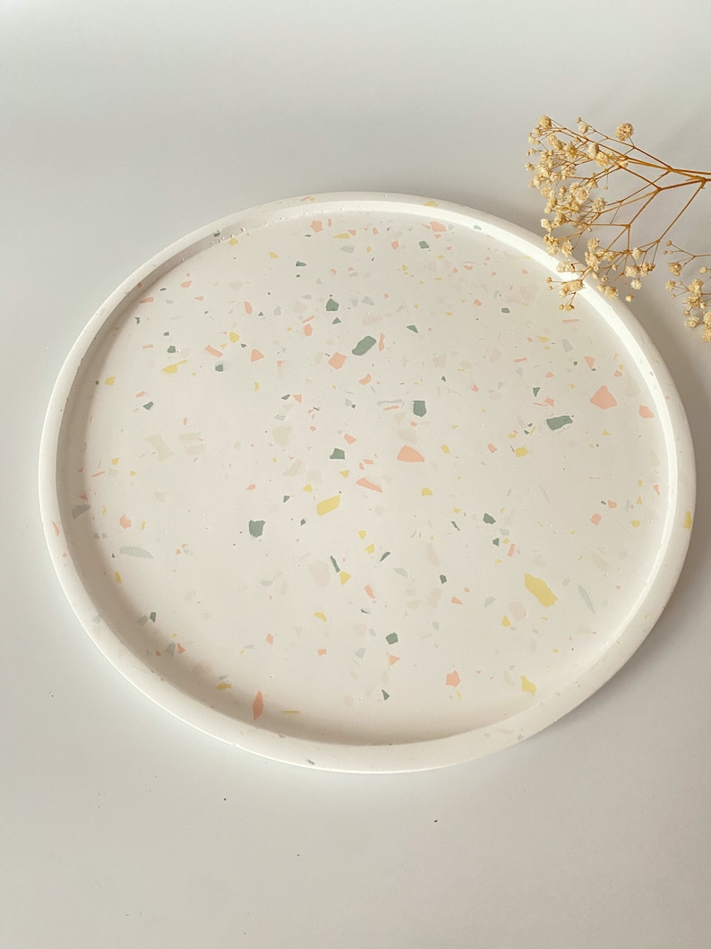 Soft Color Terrazzo Large Round Tray, Decorative Table Trays, Large Serving Tray, Catchall Round Tray, Table Centerpiece, Housewarming Gifts image 4