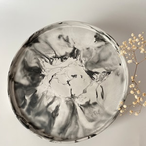 Large Round Gray-Black Marble Concrete Tray, Catch All Tray, Tea Table Tray, Cement Decor, Housewarming Gifts