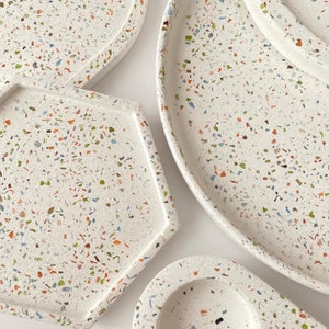 5 Piece of Terrazzo Accessories, Catch All Trays, Coasters, Candel Holder, Cement Decor, Concrete Trays, Gifts for Her, Housewarming Gifts