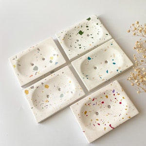Rechteckige Terrazzo-Seifenschale, Terrazzo-Badewanne, Badezimmerzubehör, Seifenablage mit Ablauf, Housewarming-Geschenke