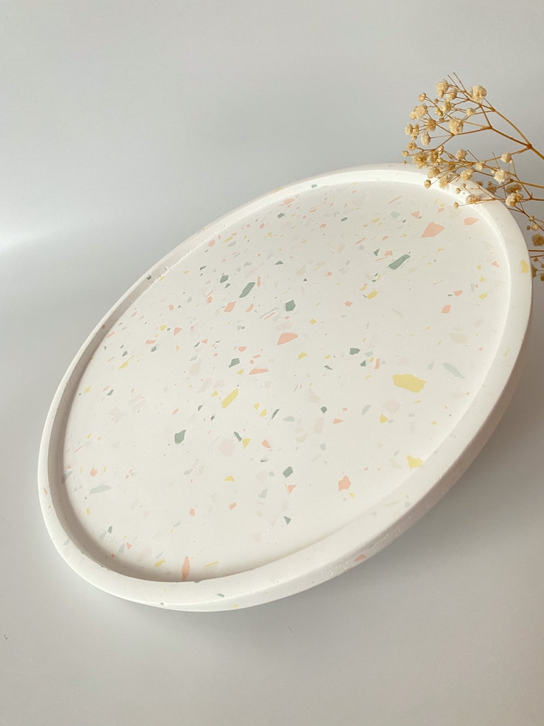 Soft Color Terrazzo Large Round Tray, Decorative Table Trays, Large Serving Tray, Catchall Round Tray, Table Centerpiece, Housewarming Gifts image 7