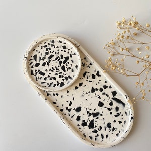 Large Terrazzo Catchall Tray, 24 cm Oval Terrazzo Tray and Coaster,Round Terrazzo Tray, Terrazzo Vanity Trays, Housewarming Gifts