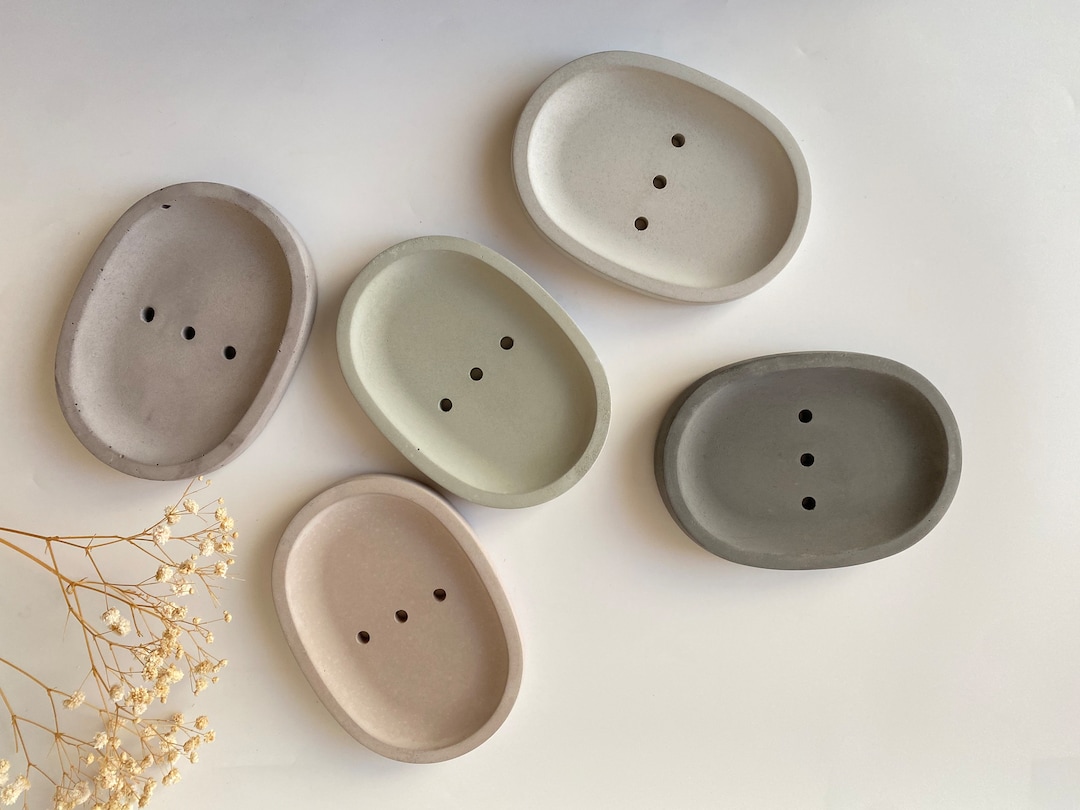 Concrete Solid Soap Dish With Drainage, Oval Soap Dish, Minimalist Soap