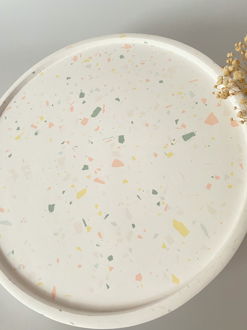 Soft Color Terrazzo Large Round Tray, Decorative Table Trays, Large Serving Tray, Catchall Round Tray, Table Centerpiece, Housewarming Gifts image 10