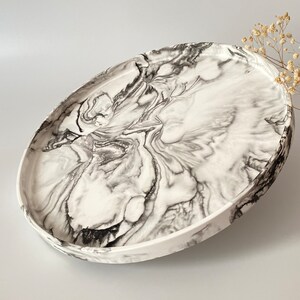 Large Round White-Black Marble Concrete  Tray, Large Catch All Tray, Large Round Vanity Tray, Housewarming Gift, Christmas Gifts