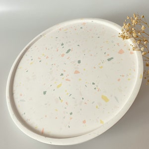 Soft Color Terrazzo Large Round Tray, Decorative Table Trays, Large Serving Tray, Catchall Round Tray, Table Centerpiece, Housewarming Gifts image 2