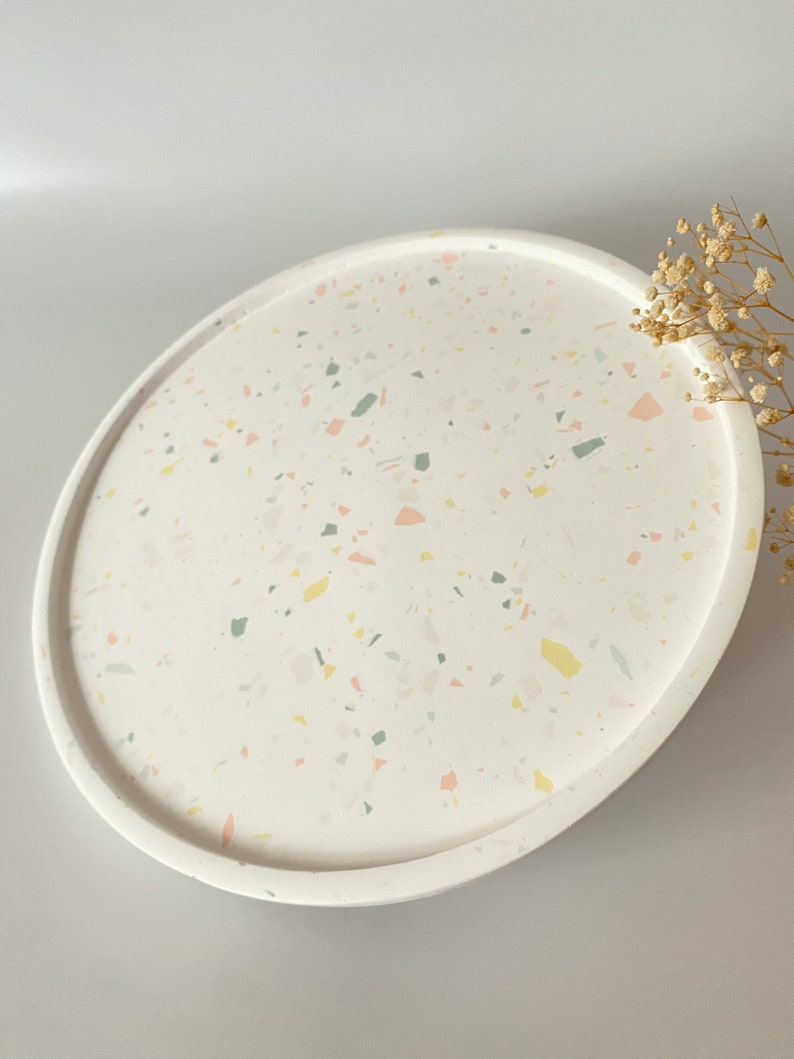 Soft Color Terrazzo Large Round Tray, Decorative Table Trays, Large Serving Tray, Catchall Round Tray, Table Centerpiece, Housewarming Gifts image 2