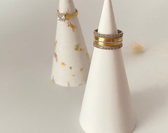 Concrete White Ring Cones, Concrete Gold Leaf Decorated Ring Cones, Ring Holders, Gifts for Her