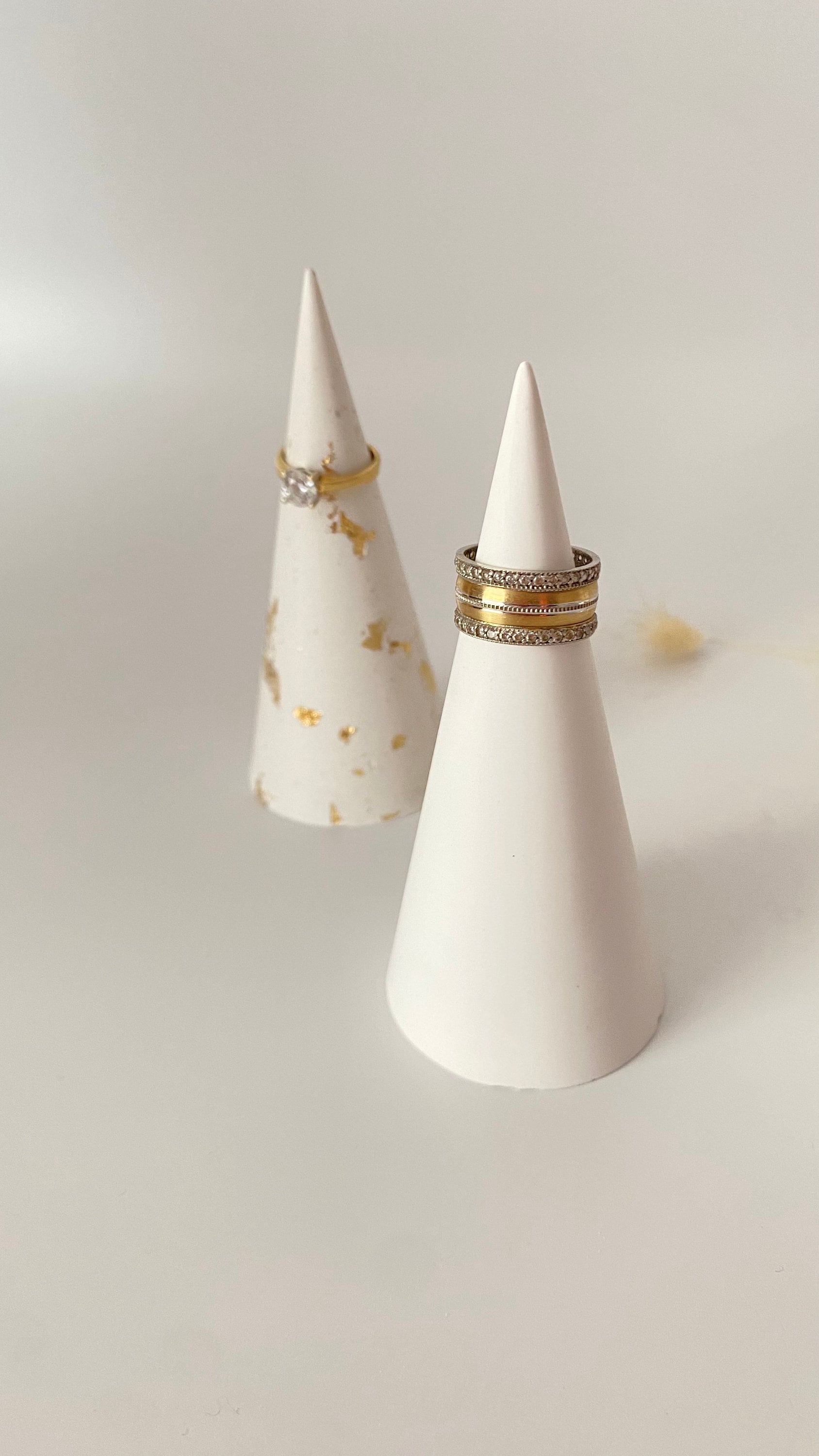 Concrete White Ring Cones Concrete Gold Leaf Decorated Ring Cones Ring Holders Gifts for Her